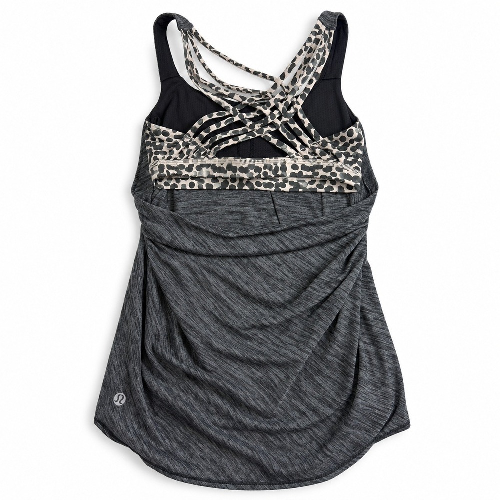 Lululemon No Limits Tank Top Women Size 2 Grey Leopard Print Strappy Back Yoga